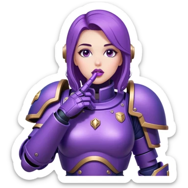 Stunning woman in purple , space marine, full body forward-fashion pose, sending air kiss sticker