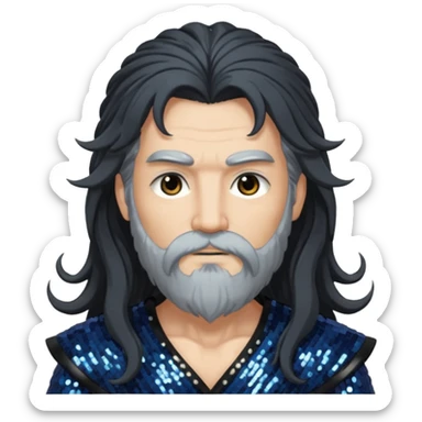 Boreas, God of North Wind from Gods and Goddesses with long black shaggy hair, dark gray sequin outfit sticker
