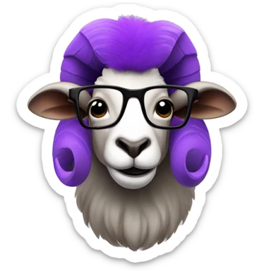 Ram with purple fur and black rimmed glasses sticker