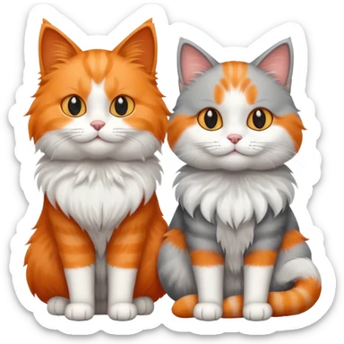 a realistic looking very fluffy grey and white cat sitting next to another cat sticker