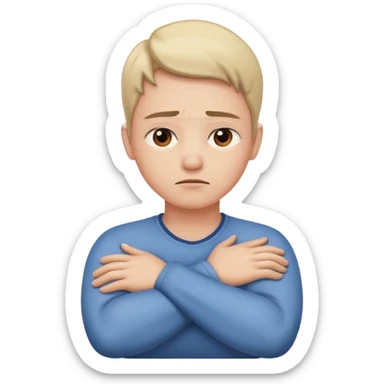 person with arms crossed holding their neck worried expression emoji sticker