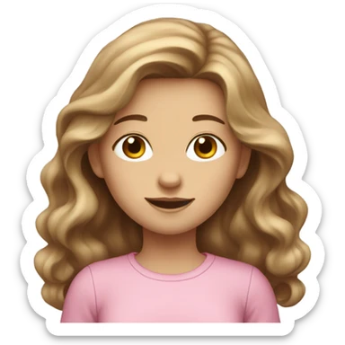 Brown long wavy hair pretty white skin pink shirt girl  sticker