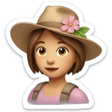Girl with brown straight hair wearing a hat and a flower in her hand sticker