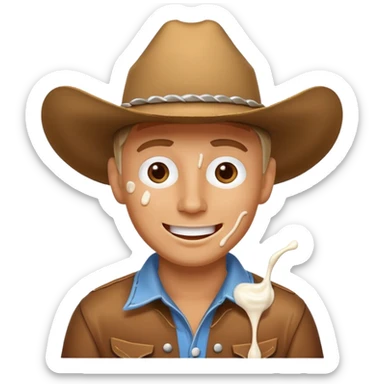 Happy Cowboy with white yogurt all over face and dripping sticker