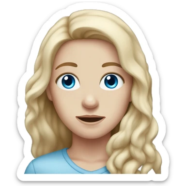 person with long brown hair, blue eyes, freckles, and pale skin sticker