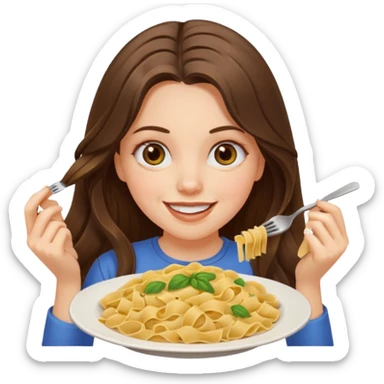 smiling white long brunette hair girl with hazel eyes with pasta sticker