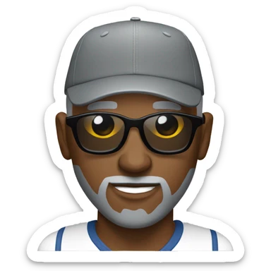 Bald black man with grey beard sunglasses baseball cap sticker