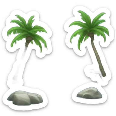 blue water with with buldings behind with palm trees sticker