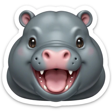 Cinematic Cute Yawning Hippo Portrait Emoji, Head tilted slightly with a dramatic, wide-open yawn, showcasing a soft, smooth slate-gray hide with gently drooping ears, round eyes barely open in drowsy contentment, Simplified yet irresistibly adorable features, highly detailed, glowing with a soft, cozy glow, high shine, relaxed yet expressive, stylized with a touch of aquatic charm, bright and endearing, soft glowing outline, capturing the essence of a sleepy yet affectionate hippo, so drowsy it feels like it could stretch out of the screen and curl up for a nap! sticker