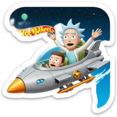 Hot wheels Rick and Morty flying in a spaceship to citadel  sticker