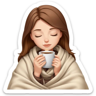 brown-haired white girl inside a blanket sipping coffee eyes closed sticker
