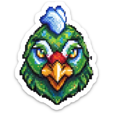 ultra-minimal blocky Minecraft chicken head emoji with one large colorful square pixel, perfectly square, extremely simple, abstract, playful, childlike sticker