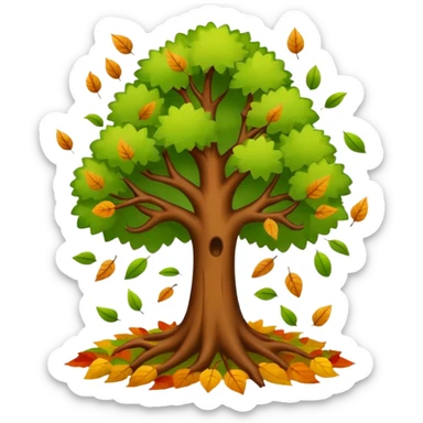 Tree with falling leaves, green leaves falling  sticker