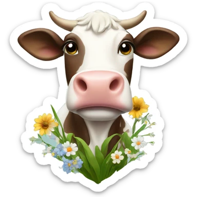 Cow with flowers sticker