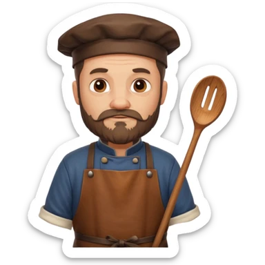 medieval fat chef, middle-aged, bearded, sly, grim-faced emoji, eil face like hes hidin something  sticker