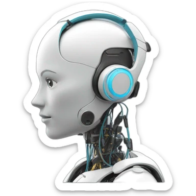 Side profile of a Robot wearing a Bluetooth hands free headset sticker