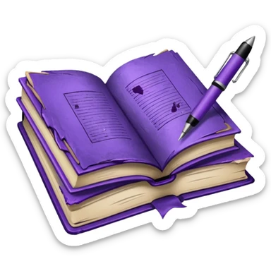 purple studying books with pen scattered sticker