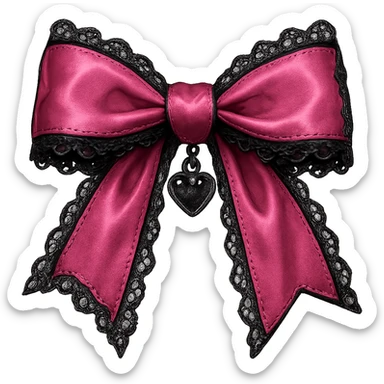 pink gothic bow with black lace trim and heart charm, remove background sticker
