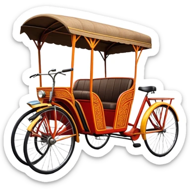 ​Cinematic Realistic Cyclo Rickshaw, depicted as a classic manually operated tricycle-style rickshaw with a simple, rustic design and intricate details, rendered with realistic textures and natural urban lighting that captures its cultural charm and timeless functionality, sticker
