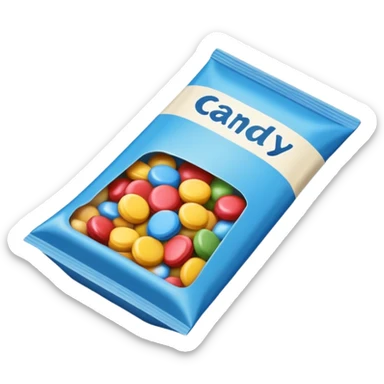 blue rectangular cardboard candy packet sticker