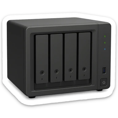 generic 4 bay NAS device, compact, subtle LED indicators sticker