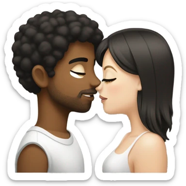 Brown guy kiss white girl both black hair kissing sticker