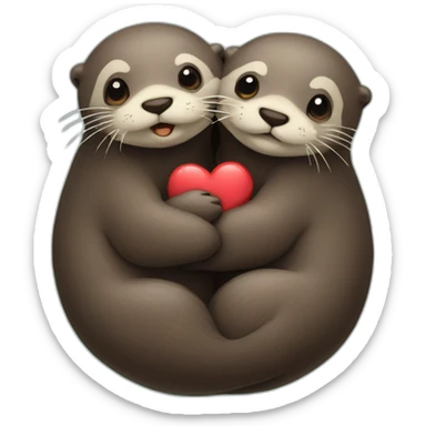 otters hugging looking like a heart sticker