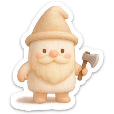 dwarf character made of marshmallow, holding a tiny axe, whimsical, soft texture sticker