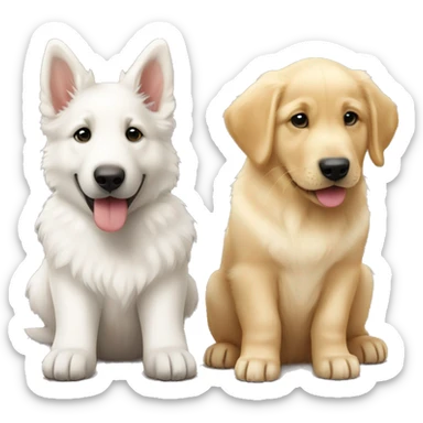 WHITE colored German shepherd and golden retriever puppy next to each other sticker