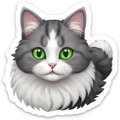 one dark grey and white cat and one completely solid dark grey cat with green eyes and only white paws sticker