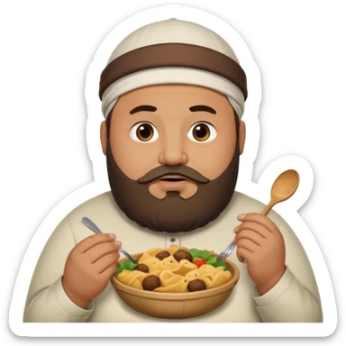 fat muslim man eating food sticker