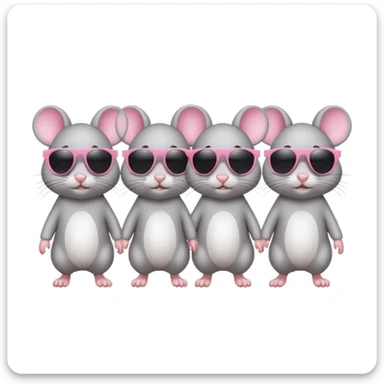 three blind mice, each mouse with dark sunglasses, walking in a line, simple and cute, classic emoji style sticker