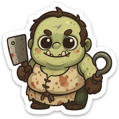 Pudge in a cute, chibi-style cartoon redesign, round proportions, big eyes sticker