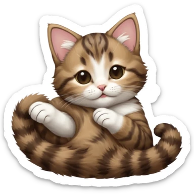 dark brown tabby and white kitten eyes closed whilst stretched out and  upside down sticker