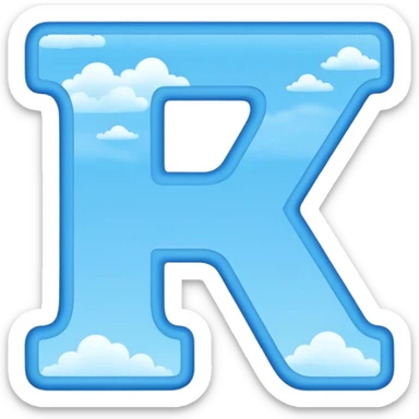 Genera la R mayúscula de color celeste con un fondo blanco sticker