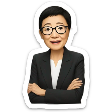 Maria Ressa answers questions in a press conference sticker