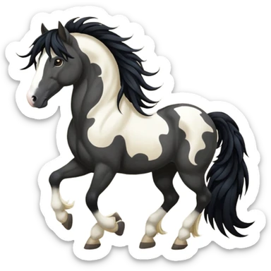 Dark bay gypsy cob with black feathers and mane sticker