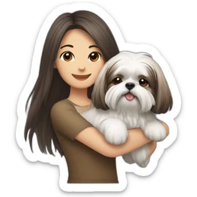 long-haired girl carrying happy Shih Tzu sticker