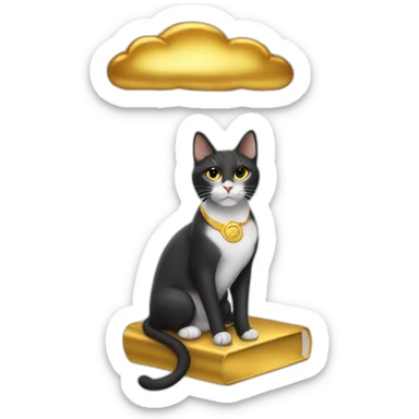 cat secretary sitting on top of the gold cloud sticker