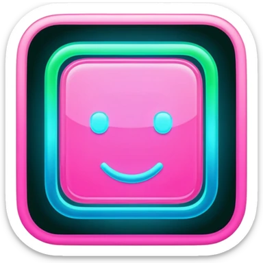 A glowing neon square in shades of pink, blue, and green, transparent background sticker