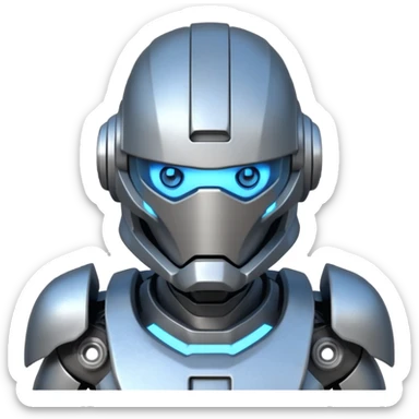 futuristic war robot portrait, head and shoulders only, glowing eyes, detailed helmet faceplate, armor collar, sci-fi metal textures, 3D cartoon, mobile game icon style, clean background, no text, no watermark
 sticker