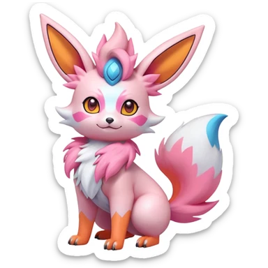 lush pastel-bright-vibrant warm-colored modern colorful neon-colored Fakémon-Digimon-Sylveon-Flareon-Pokémon-creature (full body) sticker