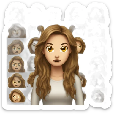 Brown long hair, white girl angry sticker
