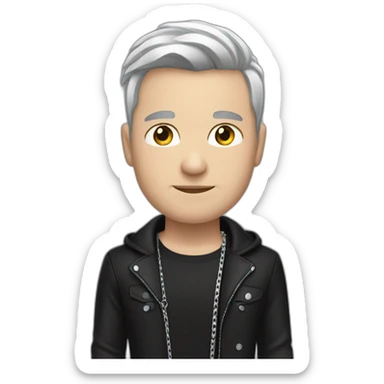 A white England strong male wearing silver chain on a black jacket,black tshirt sticker