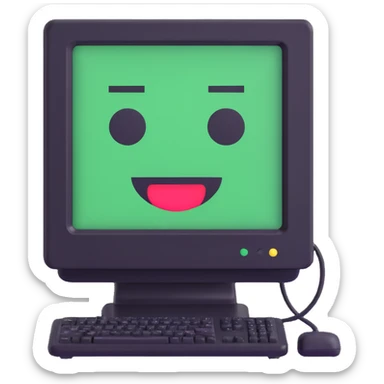 Pixel computer terminal with face — classic green-on-black monitor that “winks” or shows emojis. sticker