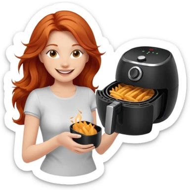 Excited long haired redhead shaking airfryer butt shake sticker