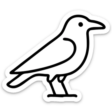 full body black raven bird emoji, facing right, simple detail, clean modern icon style sticker