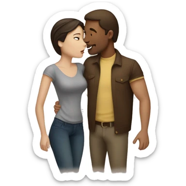 White brunette man kissing brown woman sticker