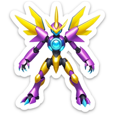 Shiny Futuristic Fakemon-Pokemon-Digimon-Spectrobes-fusion, full body sticker