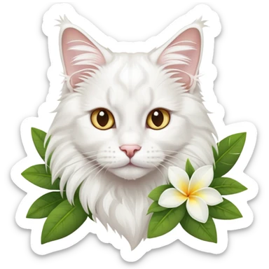 A cute  little white Maine coon and frangipani sticker